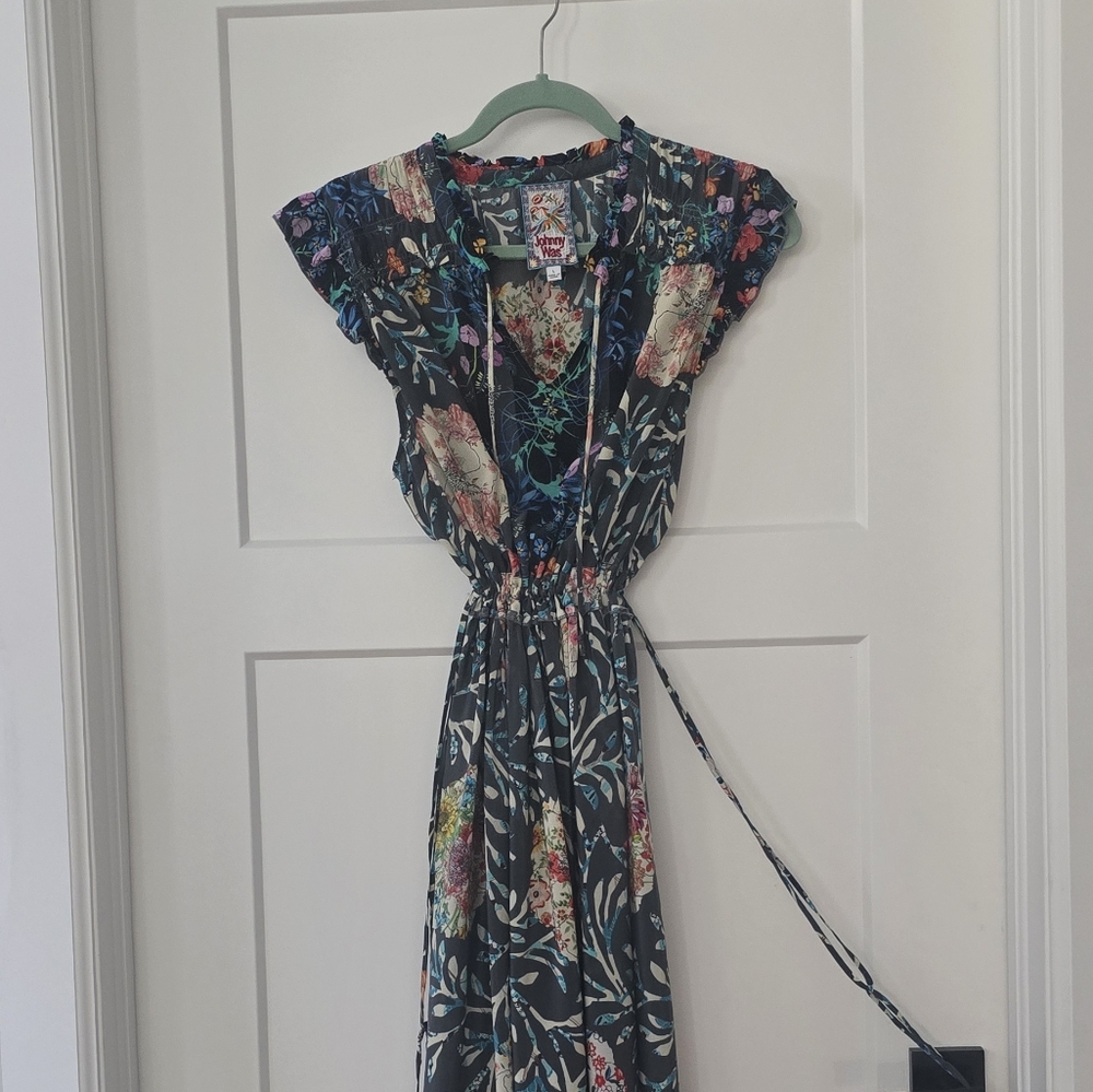 Johnny Was Green and Orange Maxi Sundress with Notched Collar -PRICE DROP